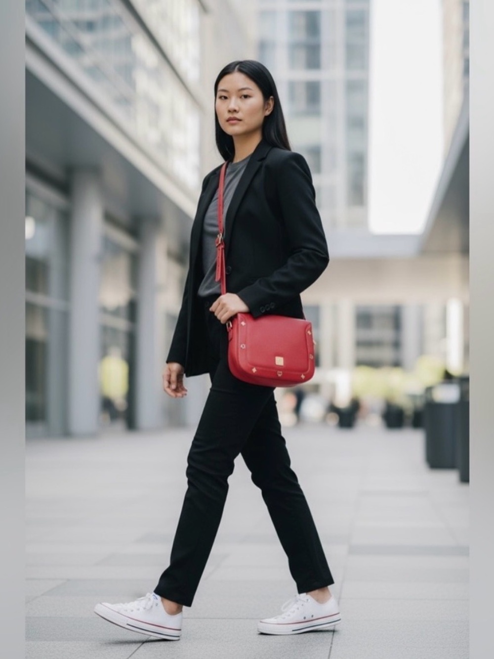 MCM Red Vintage Leather Crossbody Saddle Bag
